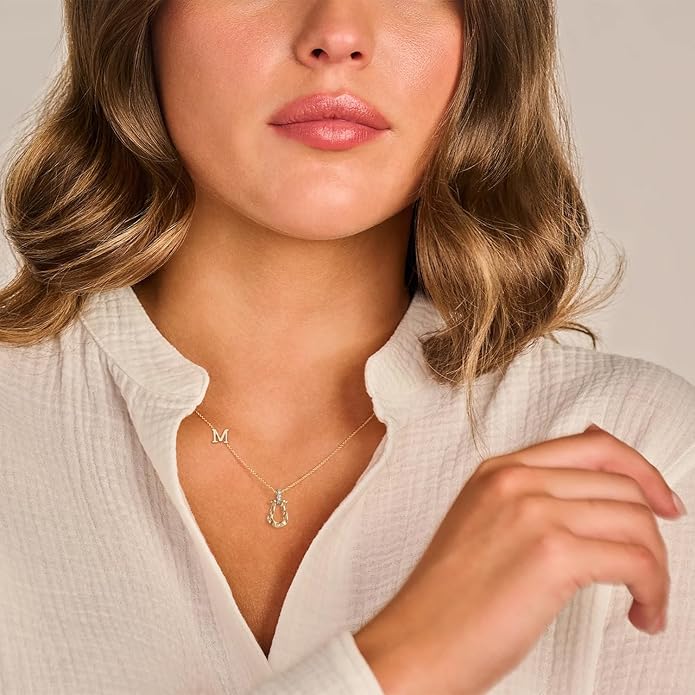 ITS4YEO Valentines Day Gifts for Women Hers, Lucky Horseshoe Initial Necklace, Dainty 14K Gold Plated Pendant Necklace, Trendy Hypoallergenic Jewelry, Gifts for Women and Teen Girls