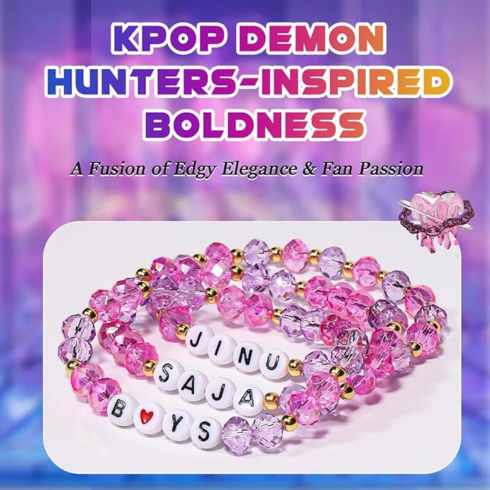 AICase for Korea-Pop Merch Cosplay Inspired Crystal Bracelets Saja Costume Outfit 3 Pcs Stackable Stretch Friendship Beaded Bracelets Merchandise Jewelry Gifts for Fans Christmas Stocking Stuffers