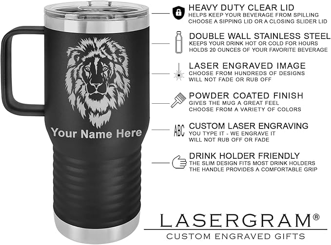 LaserGram 20oz Vacuum Insulated Travel Mug with Handle, CNA Certified Nurse Assistant, Personalized Engraving Included (Black)