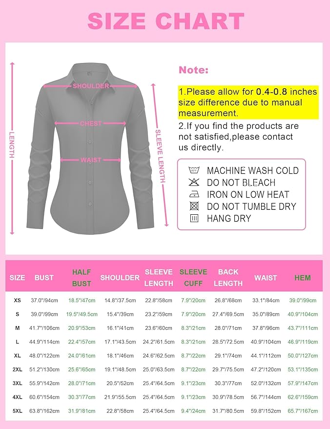 siliteelon Women's Button Down Shirts Long Sleeve Dress Shirts Wrinkle Free Collared Work Office Solid Blouses Corset Tops
