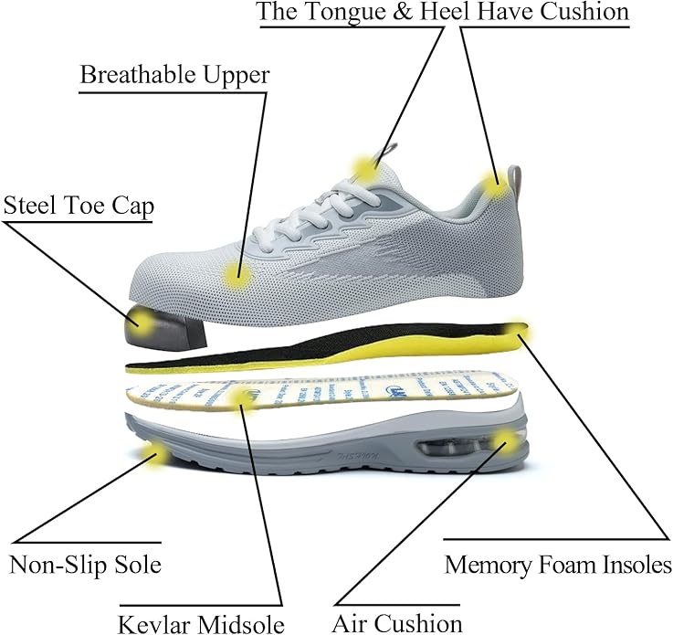 Steel Toe Shoes for Women Lightweight Breathable Safety Work Sneakers Non Slip Puncture Proof Utility Slip On Footwear for Industrial Construction