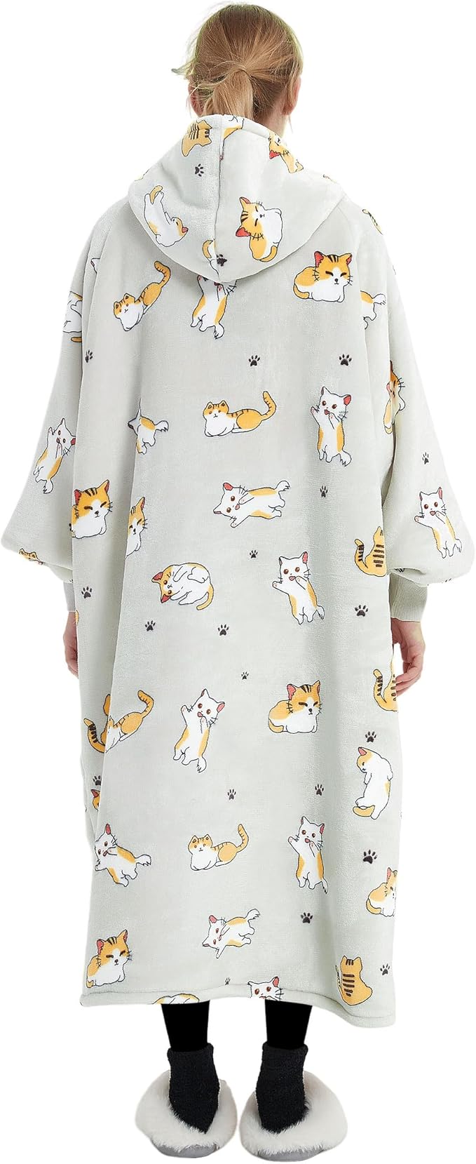KFUBUO Wearable Blanket Hoodie for Adults Long Sherpa All Patterns Cat Oversized Sweatshirt Blanket with Pockets Birthday Gifts for Women