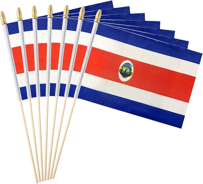 GSYLPFT 12 Pack Costa Rica Flags on Sticks Costa Rican Small Mini Hand Held Flags for Office Classroom Holiday Party Decorations