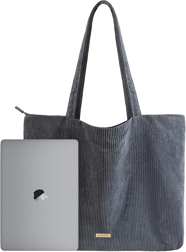 VANDEL Corduroy Tote Bag for Women and Men with Zipper and Inner Pockets. Cute School Tote Bag with Zipper, Aesthetic