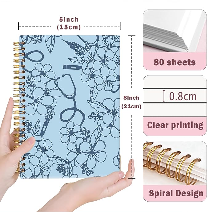 Lacama Nurse Notebook Journal, Blue Nursing School Essentials, Nursing Student Graduation Gifts, Nurse Gifts for Women Nurse Appreciation Gift, Nurses Week Gifts, Stethoscope Flower Spiral Notebook