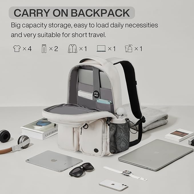 mixi Travel Laptop Backpack, Lightweight Durable School Bookbag Men Woman 15.6" Computer Bag, Water Resistant Outdoor Hiking Backpacks With Multifunction Pockets, 16 Inch, Beige