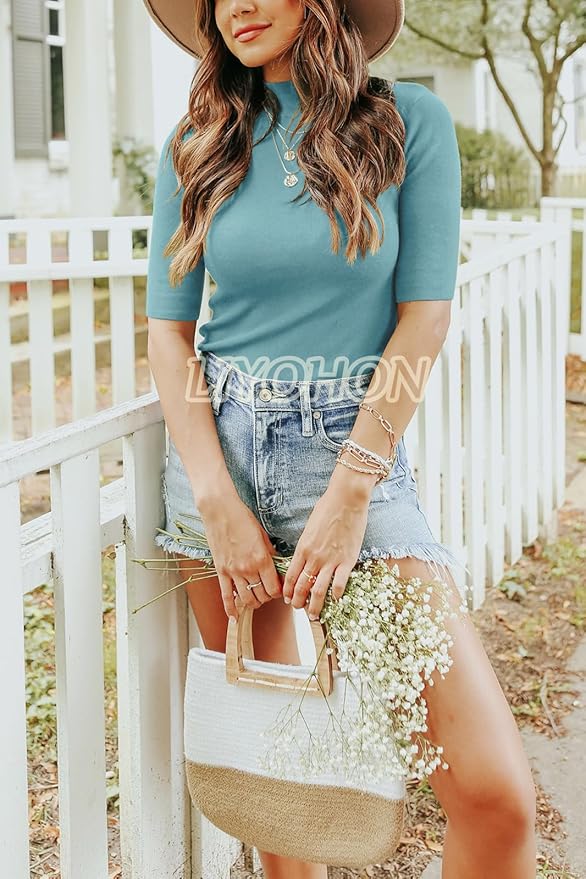 LIYOHON Womens Tops Dressy Casual Mock Turtleneck Business Short Sleeve T Shirts Going Out Tops 2026