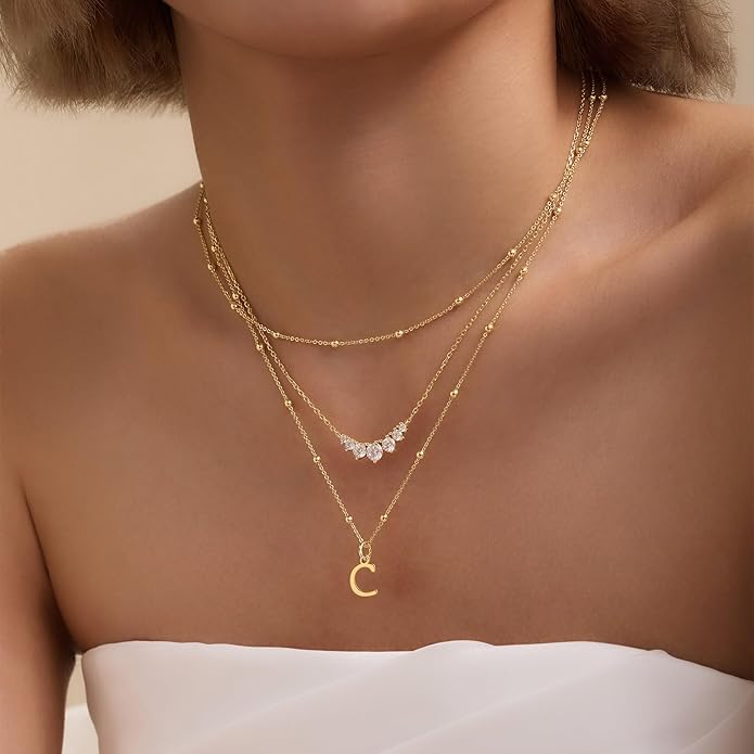 MDIEEL Initial Necklaces for Women Dainty 14k Gold Plated A-Z Letter Pendant Name Necklaces Cute Charm Choker Fashion Accessories Non Tarnish Trendy Jewelry Gift