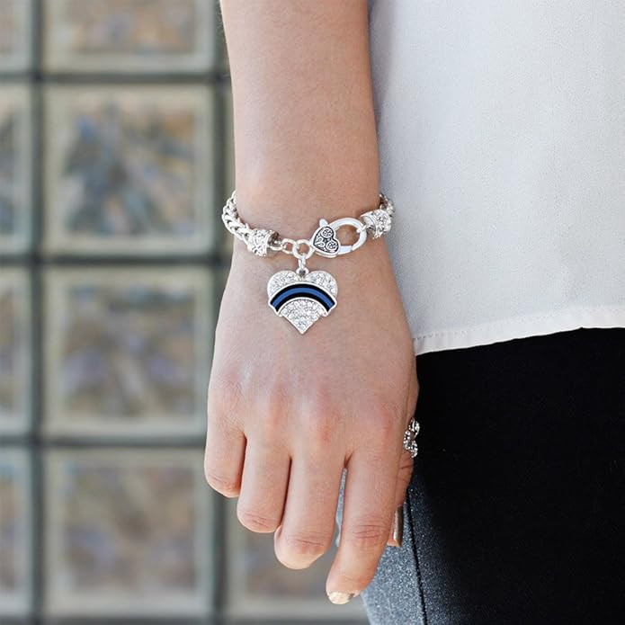 Inspired Silver - Silver Pave Heart Charm Bracelet with Cubic Zirconia Jewelry