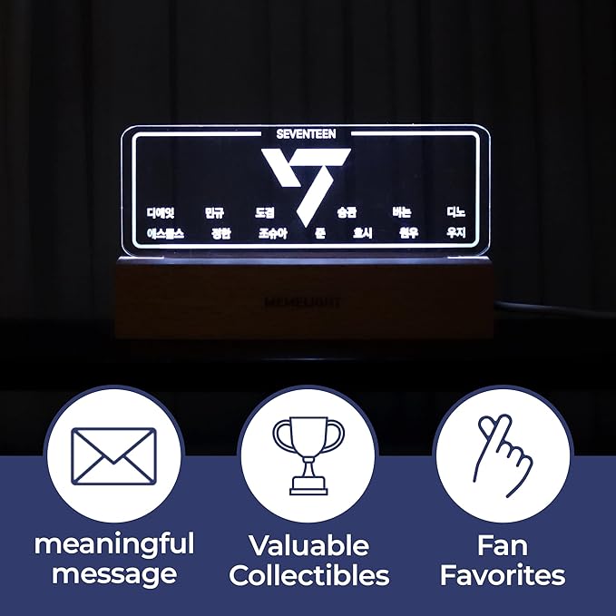 MEMELIGHT Seven.Teen Night Light, Kpop Merchandise, Korean Idol Lamp for Carat, 7RGB Color, Dimmer, 8.3 x 4.2 x 1.7