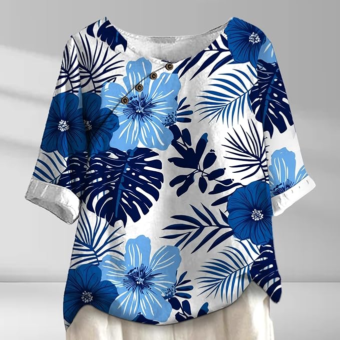 Women's Shirts Dressy Casual Asymmetric Side Button Down Design Tops Summer Loose Fit Crewneck Graphic Tees