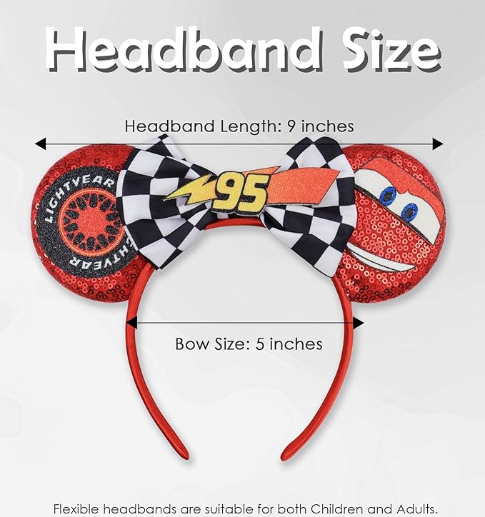 LIHELEI Mouse Ears Headband, Lighting McQueen Car Ear Headbands for Boys Birthday Party - Car Ear Headband