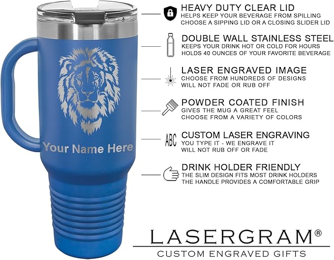 LaserGram 40oz Vacuum Insulated Travel Mug with Handle, CNA Certified Nurse Assistant, Personalized Engraving Included (Dark Blue)