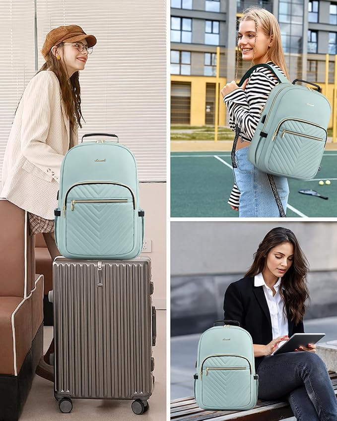 LOVEVOOK Laptop Backpack for Women, Travel Computer Work Bags with 17-inch Laptop Compartment, College School Student Bag Teen Backpacks For Girls, Outdoor Carry On Backpack Purse, Mint Green