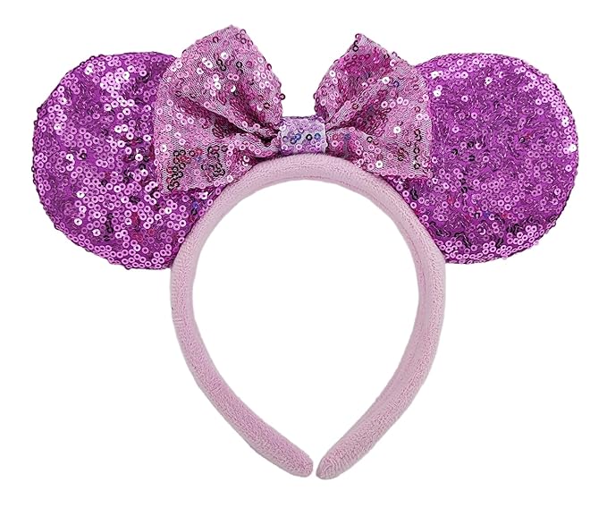 WW-WONDERFULWORLD Purple Mouse Ears Headbands With Bow & Snowflake & Sequins, for Cartoon Princess Costume Cosplay Decoration, Glitter Christmas Party for Women; PR (Soft Flannel)