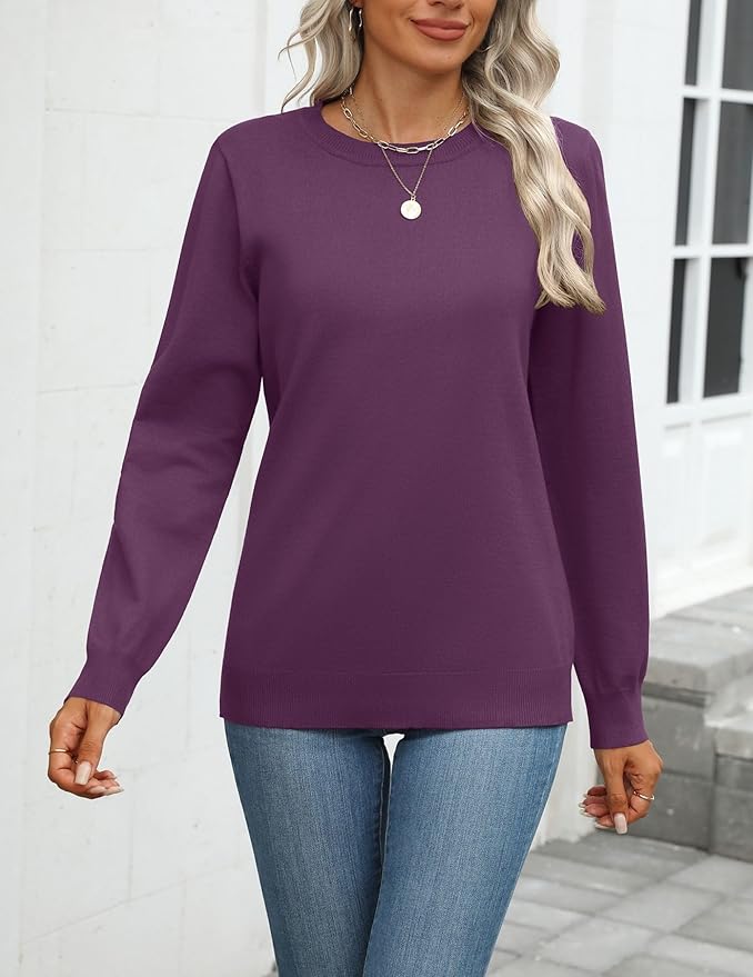 Zeagoo Womens 2026 Fall Sweaters Long Sleeve Tops Classic Crew Neck Pullover Sweaters Loose Dressy Casual Basic Clothes
