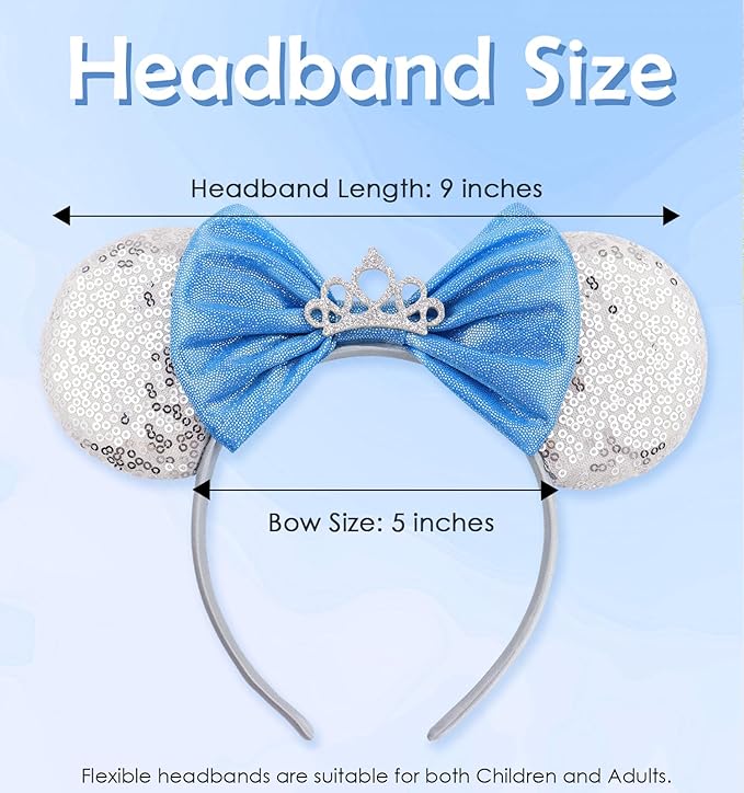 LIHELEI Mouse Ears Headband, Princess Mouse Ears Headbands for Halloween Costume, Princess Party Headwear Hair Accessories for Women -Silver