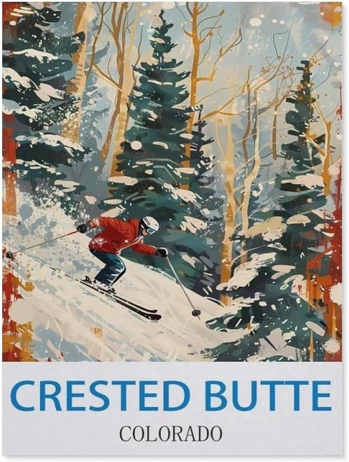Jigsaw Puzzle 1000 Piece，Crested Butte Colorado Vintage Travel Poster Ski，Classic Puzzle Adult Puzzle DIY Kit Paper Toy Unique Gift Modern Home Decor（50x70cm）-CI99