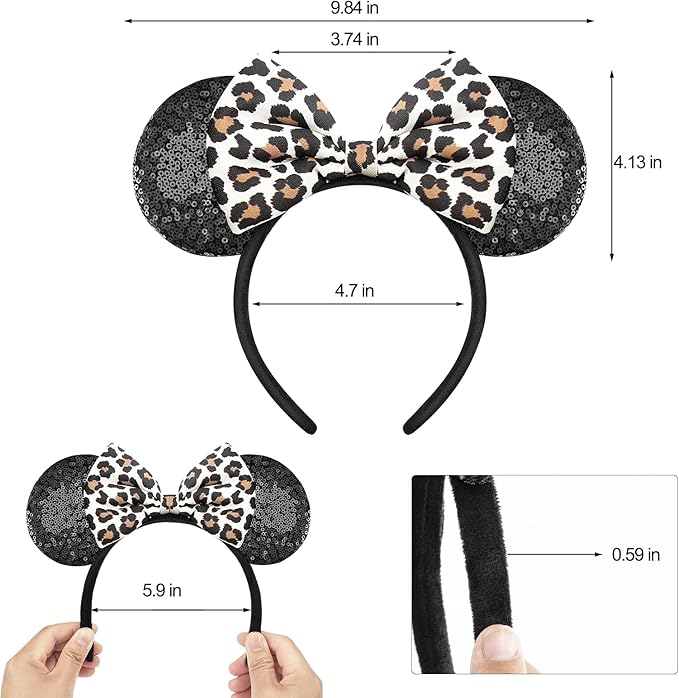 YUNISS 2 PCS Mouse Ears, Shiny Sequin Bow Mouse Ears Headbands for Adult Women Girls Christmas Birthday Party