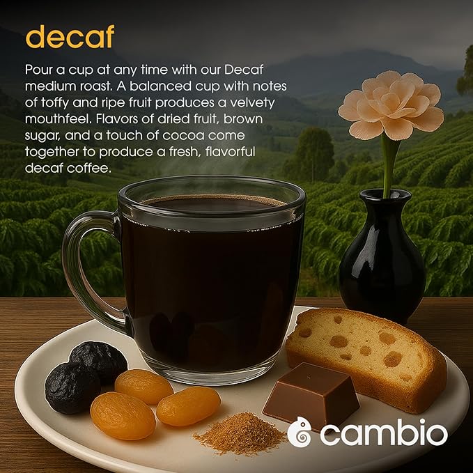 Cambio Roasters Organic Decaf Coffee Keurig KCups, Lower Acid Decaf Coffee K Cups for Any Time of Day, The Only Aluminum Medium Roast Pods Compatible with Keurig, Organic Coffee K Cups, 10 count