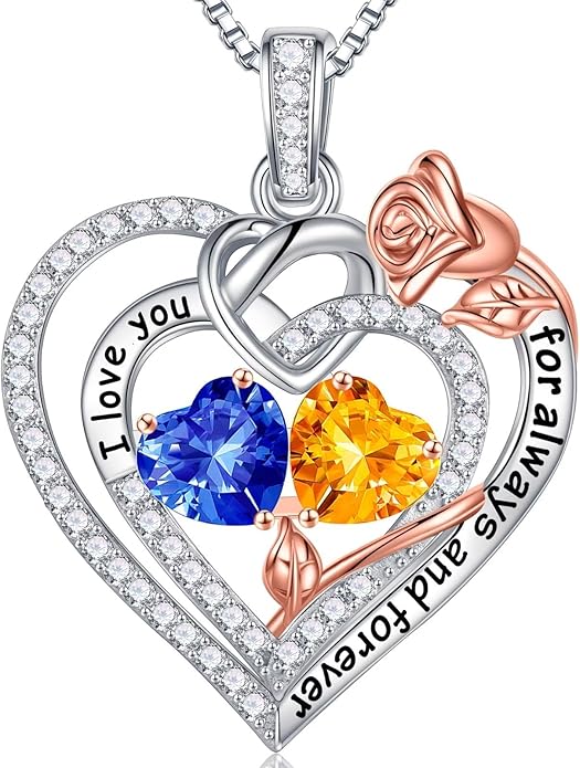 Iefil Valentines Day Gifts for Her - 925 Sterling Silver Double Birthstone Necklace, Anniversary Birthday Gifts for Women, Jewelry Gift for Wife Girlfriend Mom Her