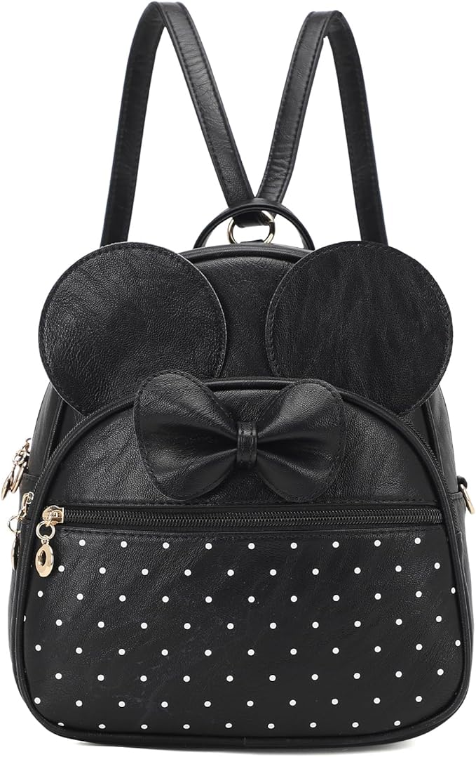 KL928 Girls Mini Backpack Bowknot Polka Dot Cute Daypacks Convertible Shoulder Bag Purse for Women (Black)
