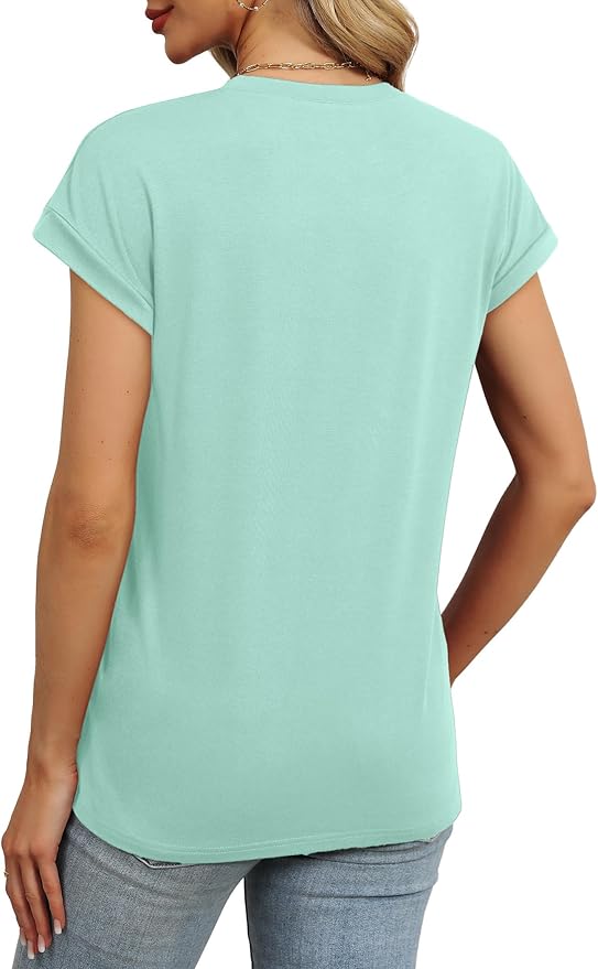 WEESO Womens Summer Tops Trendy 2026 Cap Sleeve T Shirts Crew Neck Pleated Front Beach Vacation Clothes Fashion