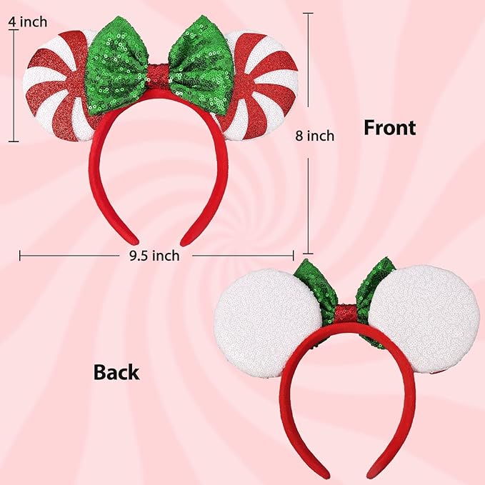 UNSPAZ Christmas Mouse Ears Headband, Christmas Ears for Women Girls Adult, Park Ears Party Cosplay Costumes Accessories (Candy)