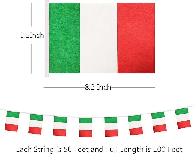 Yamiuo 100 Feet Italy String Flag, 76 Pcs Italian Banner Flag, Small Mini World Banner Flags for Sports Events, Bars Decorations, School Festivals, Party Decorations, Celebrations (Italy)
