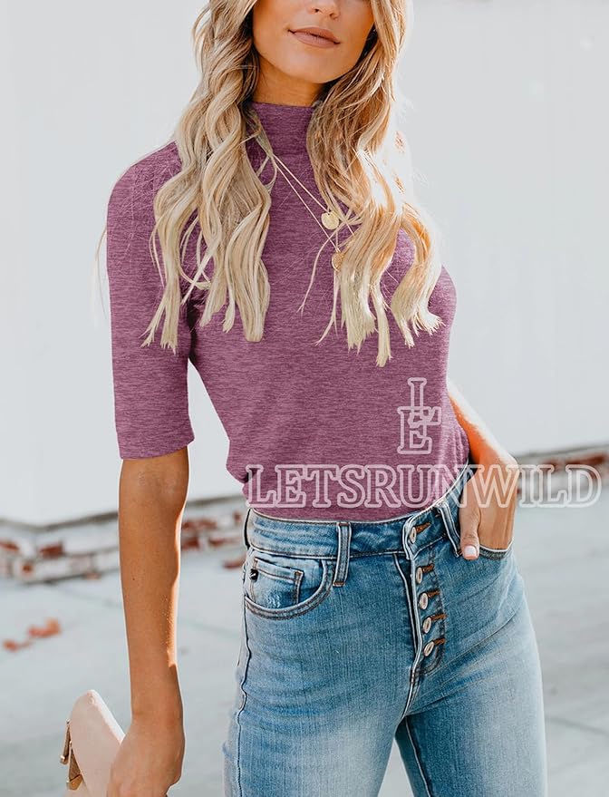 LETSRUNWILD Business Casual Tops for Women Dressy Cute Tops Mock Turtleneck Tshirts Shirts