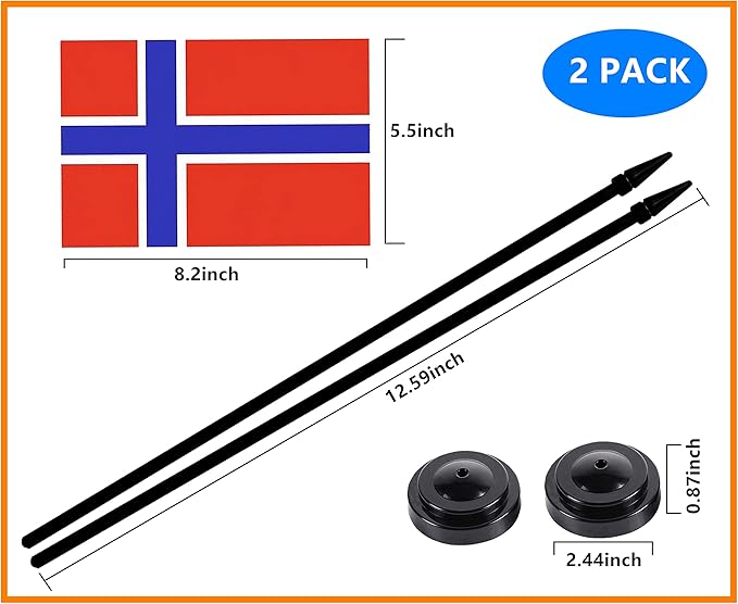 USA American & Norway Norwegian Desk Flags, US Norway Office Table Flag, Small Mini Miniature Norwegian and US Desktop Flag With 13" Solid Black Pole, Black Base