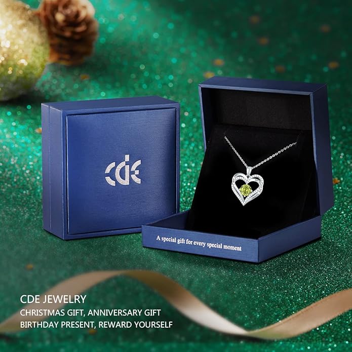 CDE Valentine's Day Gift Forever Love Heart Necklaces for Women, Wedding Anniversary, Birthday Mothers Christmas Day Gifts for Mom, Mother, Wife, S925 Silver Jewelry with Birthstone Pendant