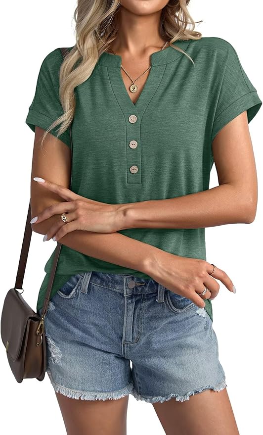 Womens V Neck Cap Sleeve Tops Summer Casual Short Sleeve Shirts Loose Fit Basic Work Tee Trendy Clothes 2025