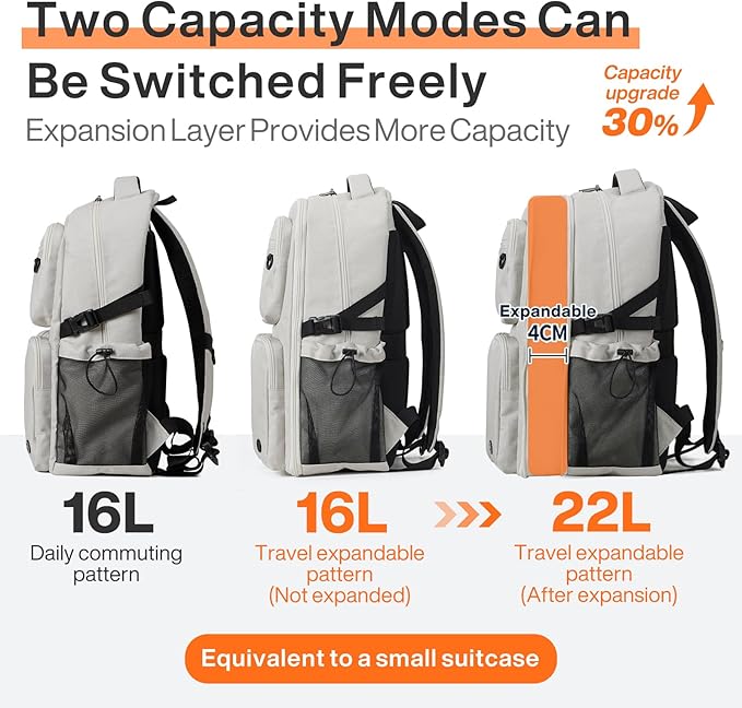 mixi Large Capacity Travel Laptop Backpack, Lightweight Durable College Bookbag Men Woman 15.6" Computer Bag, Water Resistant Outdoor Hiking Backpacks With Multifunction Pockets, 16 Inch Expandable