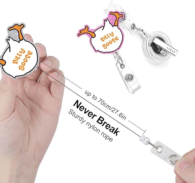 Silly Goose Badge Reel Retractable Funny Cute Badge Holder with beadable Badge reels ID Clip Name Tag Card Tag Card Badge Clip Acrylic Accessories Gifts Nurse