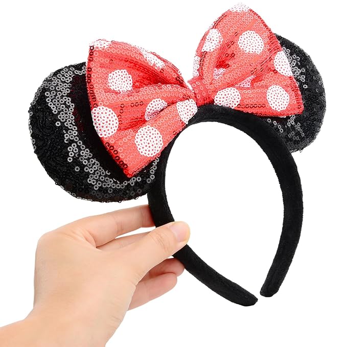 HoveBeaty Mouse Ears Headbands Shiny Sequin Bows Hairband Hair Accessories for Christmas Holloween Cosplay Parties