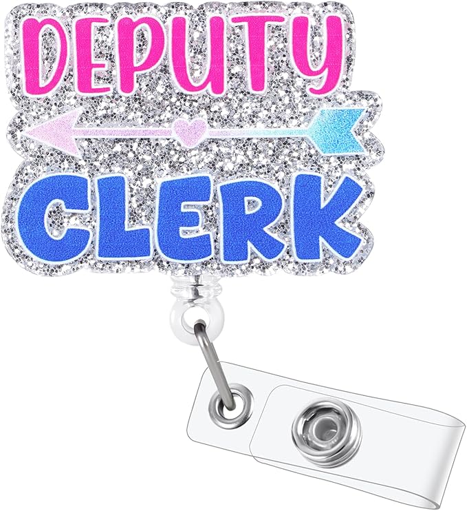 Sparkly Deputy Clerk Badge Reel - Glitter Retractable ID Holder for Courtroom Worker, Funny Lawyer Badge Clip with Strong Clip | Cool Judicial Staff Deputy Clerk/Assistant Gift