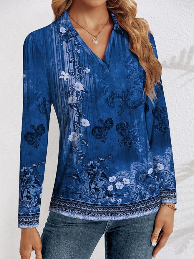 3/4 Length Sleeve Womens Tops Dressy Casual V Neck Polo Shirts Business Work Blouses 2025 Trendy Tunic Top