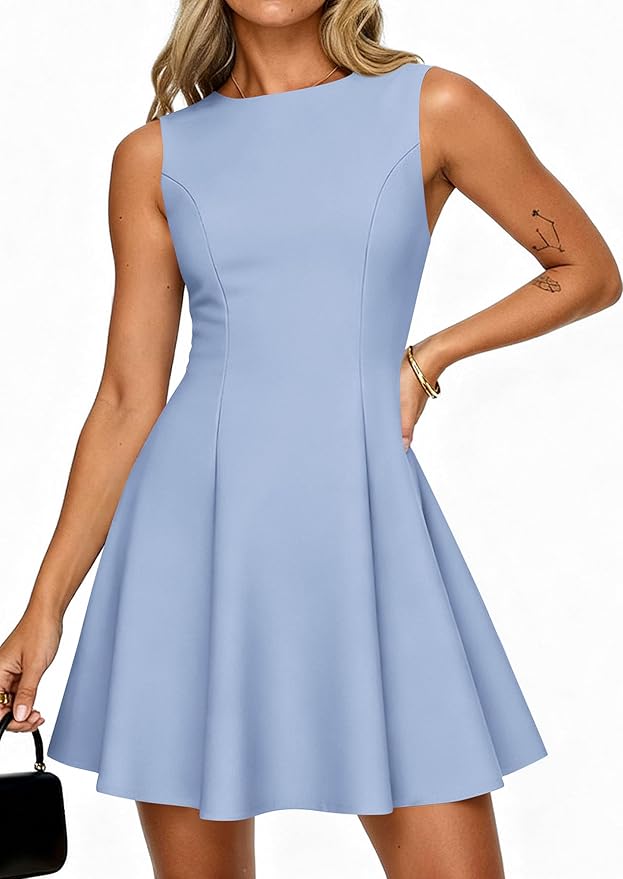 PRETTYGARDEN Summer Dresses for Women 2026 Elegant Sleeveless Boat Neck A Line Spring Formal Cocktail Party Mini Dress