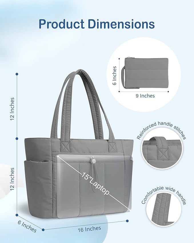 TOPDesign Puffy Tote Bag for Women with Cup Holder & Laptop Compartment & Cosmetic Bag & Trolley Sleeve for Work, Travel