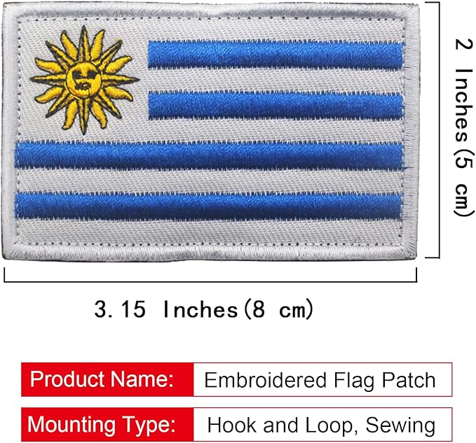 EmWoot 2PCS Uruguay Flag Patch Embroidered Morale Patch Military Tactical Patches Hook and Loop