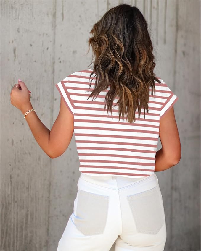 Tankaneo Womens Short Sleeve Cropped T-Shirts Summer Rolled Dolman Sleeve Crop Tops Casual Round Neck Solid Short Basic Tees