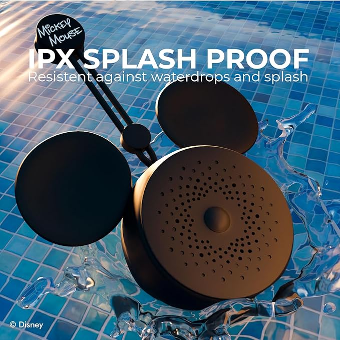 Disney Mickey Mouse Ears Bluetooth Shower Speaker with Suction Cup – Disney IPX4 Rated Water Resistant Speaker for Shower, Baths| Up to 5 HRs Playtime, Built in Button Controls and Mic for Phone Calls