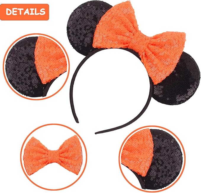 Sequin Mouse Ears Headbands for Women Girls Boys, Glitter Bows Headband for Kids Adults Birthday Party Costume Halloween