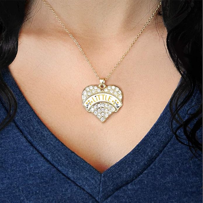 Inspired Silver - Gold Pave Heart Charm 18 Inch Necklace with Cubic Zirconia Jewelry