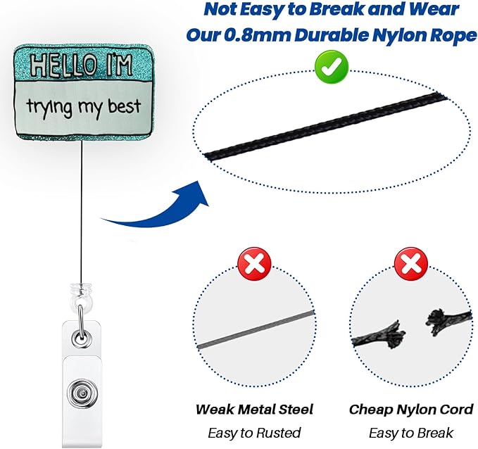 Hello I'm Trying My Best Funny Badge Reel, Cute Retractable ID Card Badge Holder, Name Tag Work Badge Clip for ICU NICU RN LPN CNA MA ER Night Shift Nurse Nursing Student Doctor Teacher, Nurse Gifts