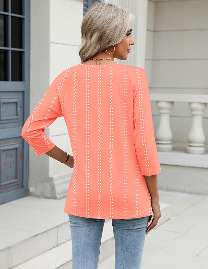 Zeagoo 3/4 Length Sleeve Womens Tops Casual V Neck Shirts Soft Basic Tees Business Work Blouses