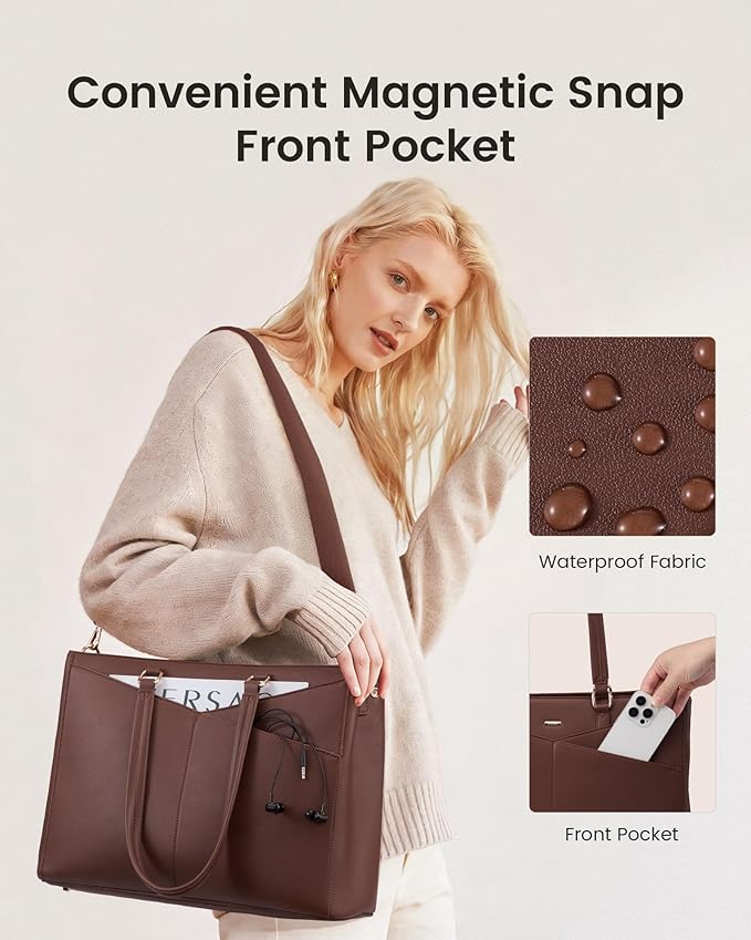 LOVEVOOK Lunch Tote Bag for Women, 3 in 1 Work Bag with Leakproof Cooler Compartment, Laptop Bag with Large Cup Holder for Office, College, Casual, Cinnamon