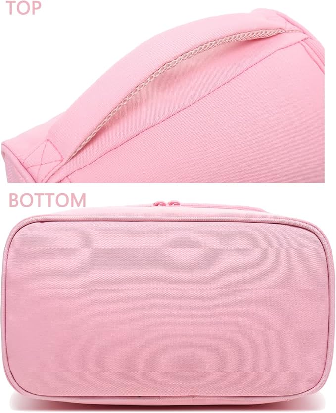 FlowFly Double Decker Cooler Insulated Lunch Bag Large Tote for Boys, Girls, Men, Women, With Adjustable Strap,Pink