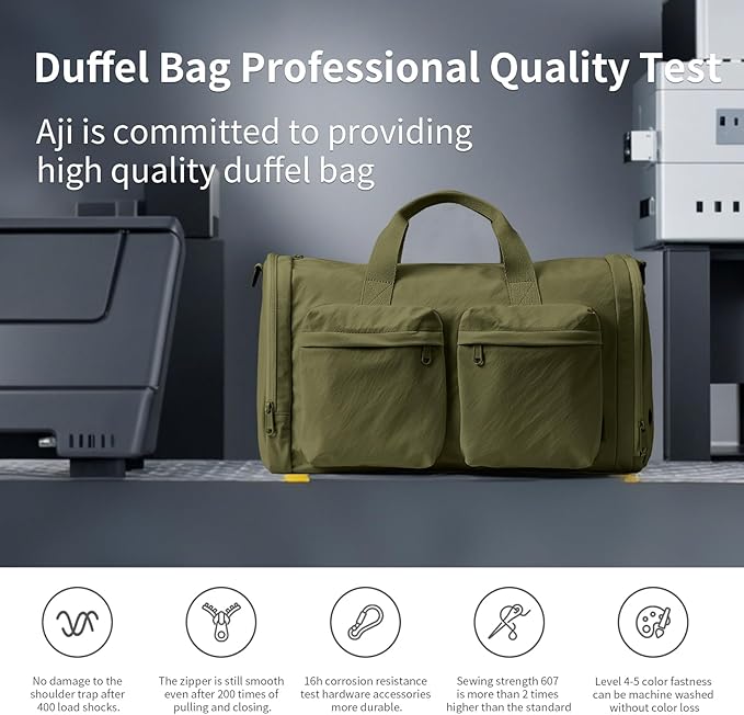 Aji Foldable Gym Bag for Women Men with Shoes Compartment, 3 in 1 Carry on Travel Duffel Bag with Trolley Sleeve, Lightweight&Water Resistant Duffel Bag for Travel, Sport, Fitness&Workout,Garden Green